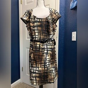 Olivia Matthews Black & Brown Abstract Grid Dress